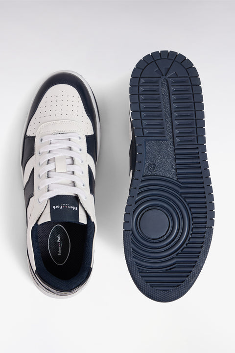 Two-tone navy and white leather sneakers - Image 2