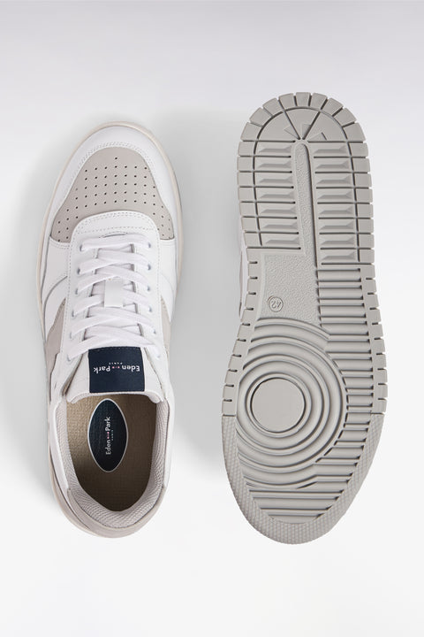 Two-tone leather and suede sneakers in gray and white - Image 2