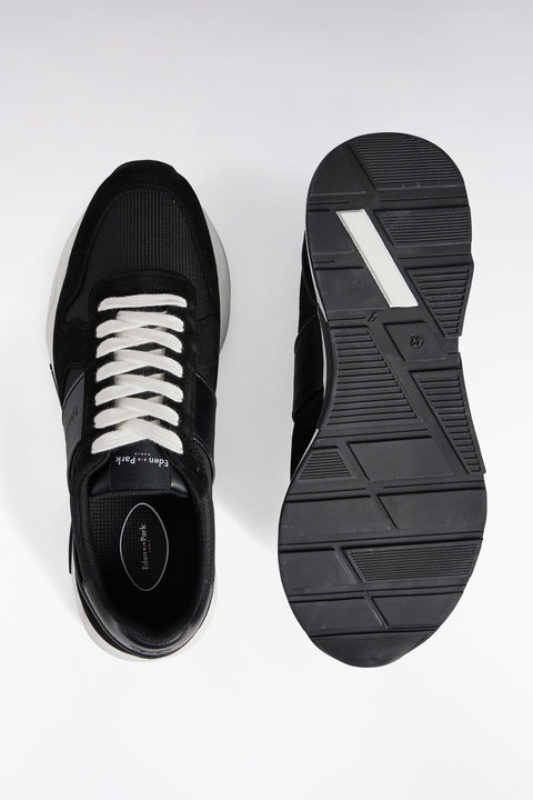 Black leather multi-material sneakers - Image 2