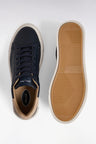 Two-tone low-top sneakers in navy leather and sand suede