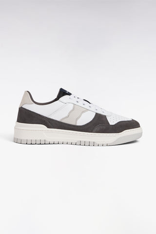 Two-tone sneakers in smooth white leather and grey suede