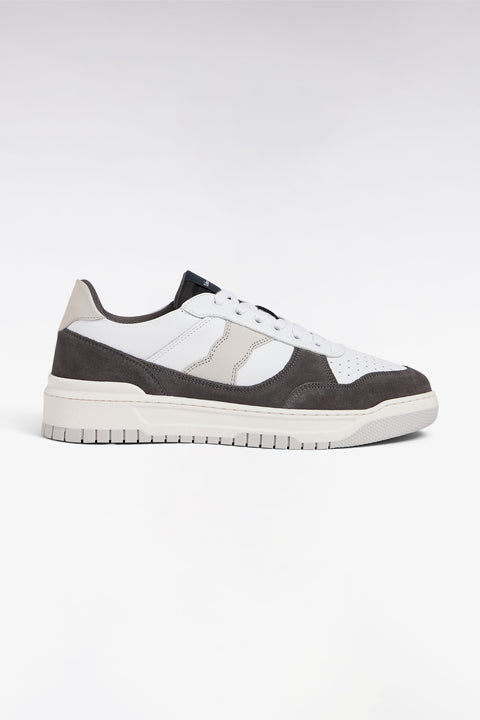 Two-tone sneakers in smooth white leather and grey suede - Image 1