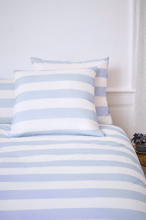 Set of square pillowcases in white cotton with blue stripes - Image 1