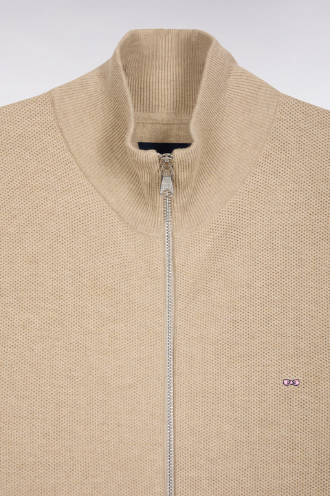 Camel wool and cotton zipped cardigan, straight cut - Image 2