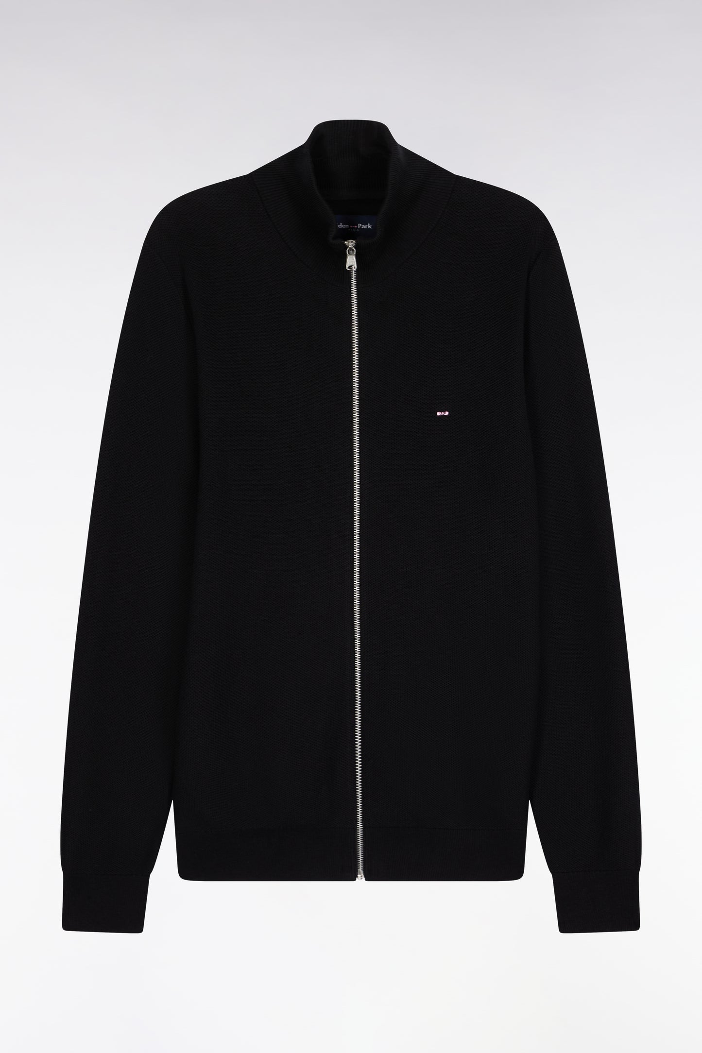 Black honeycomb cotton cardigan, straight cut