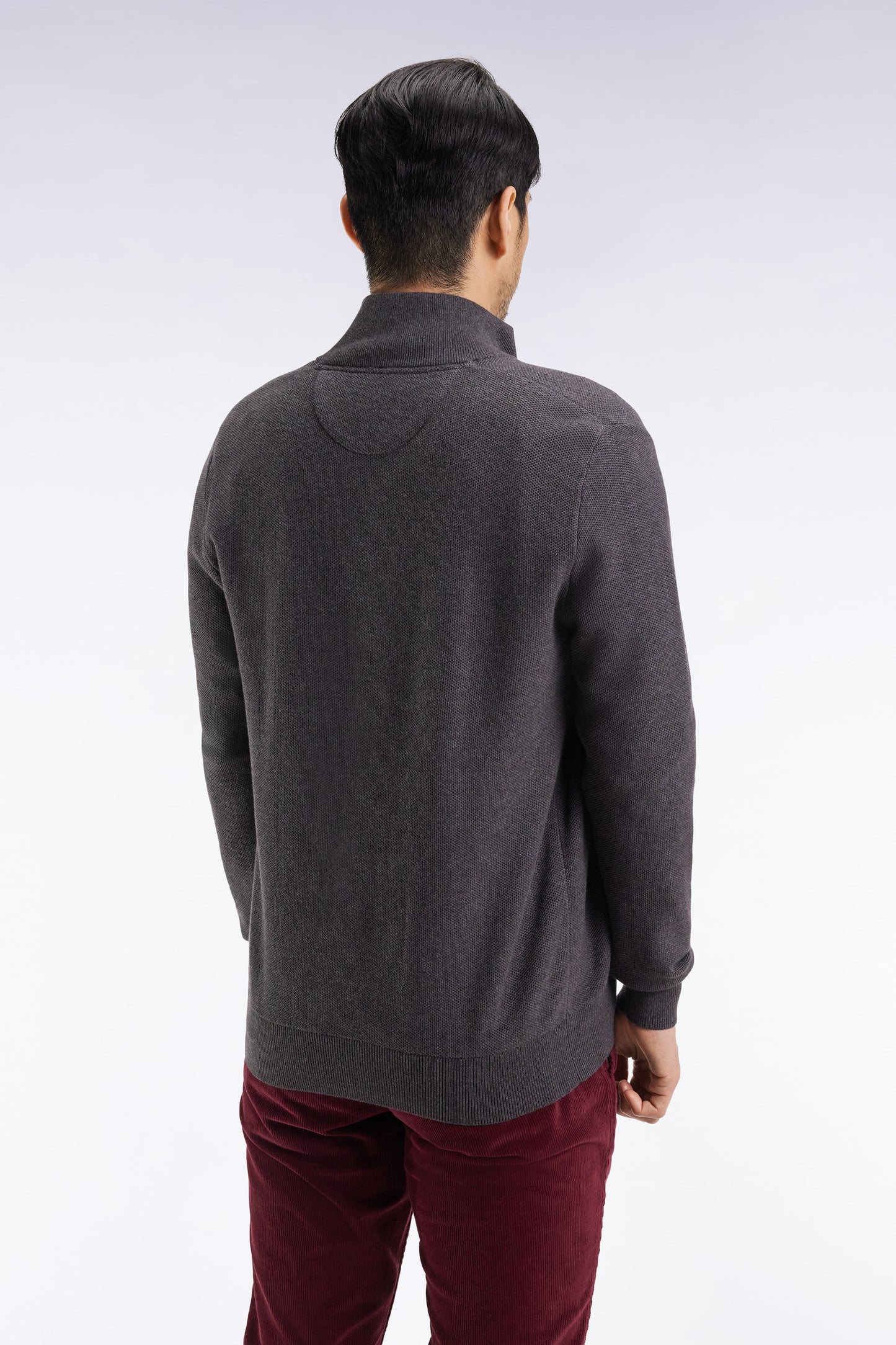 Grey honeycomb cotton cardigan, straight cut