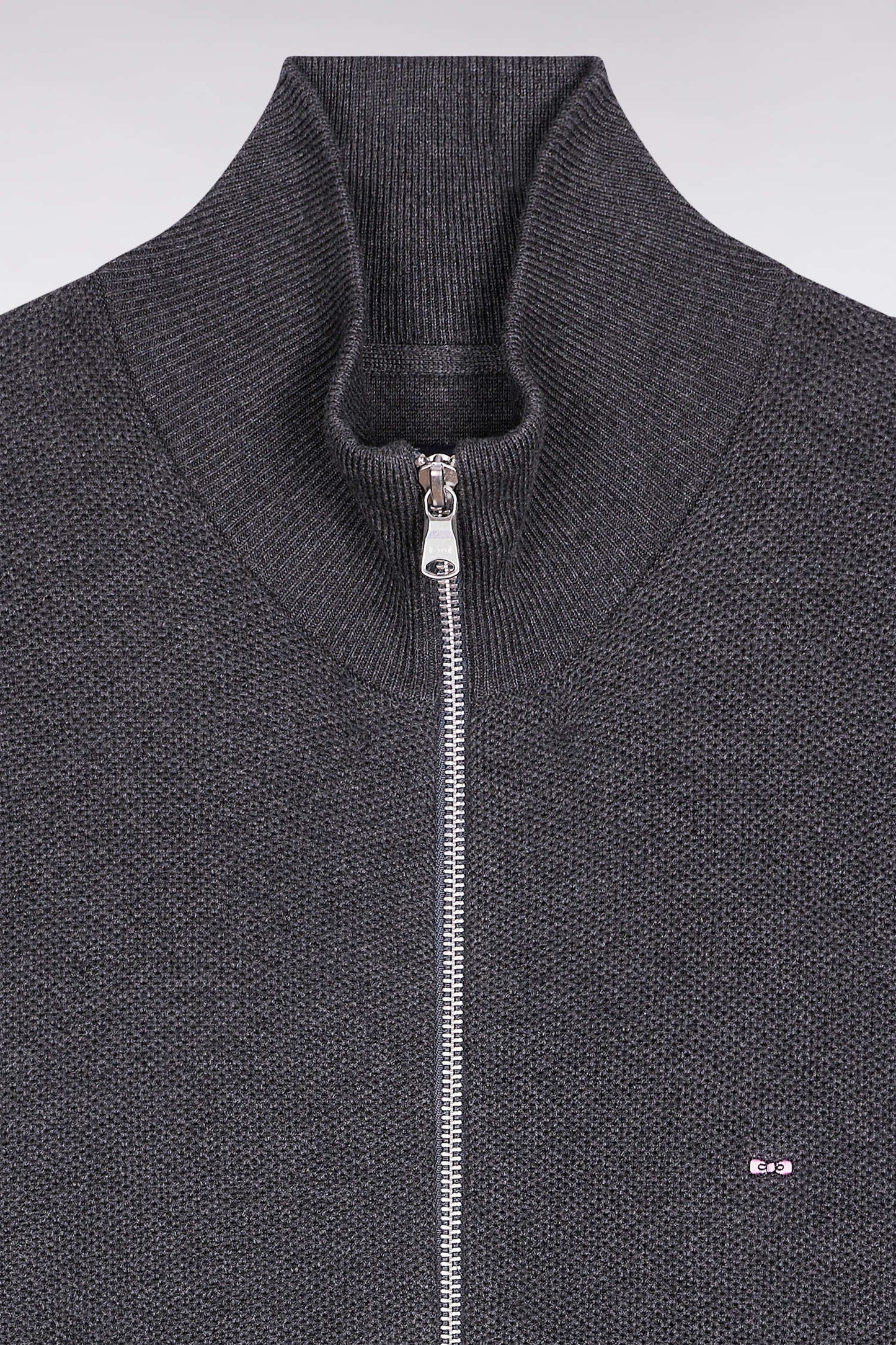 Grey honeycomb cotton cardigan, straight cut