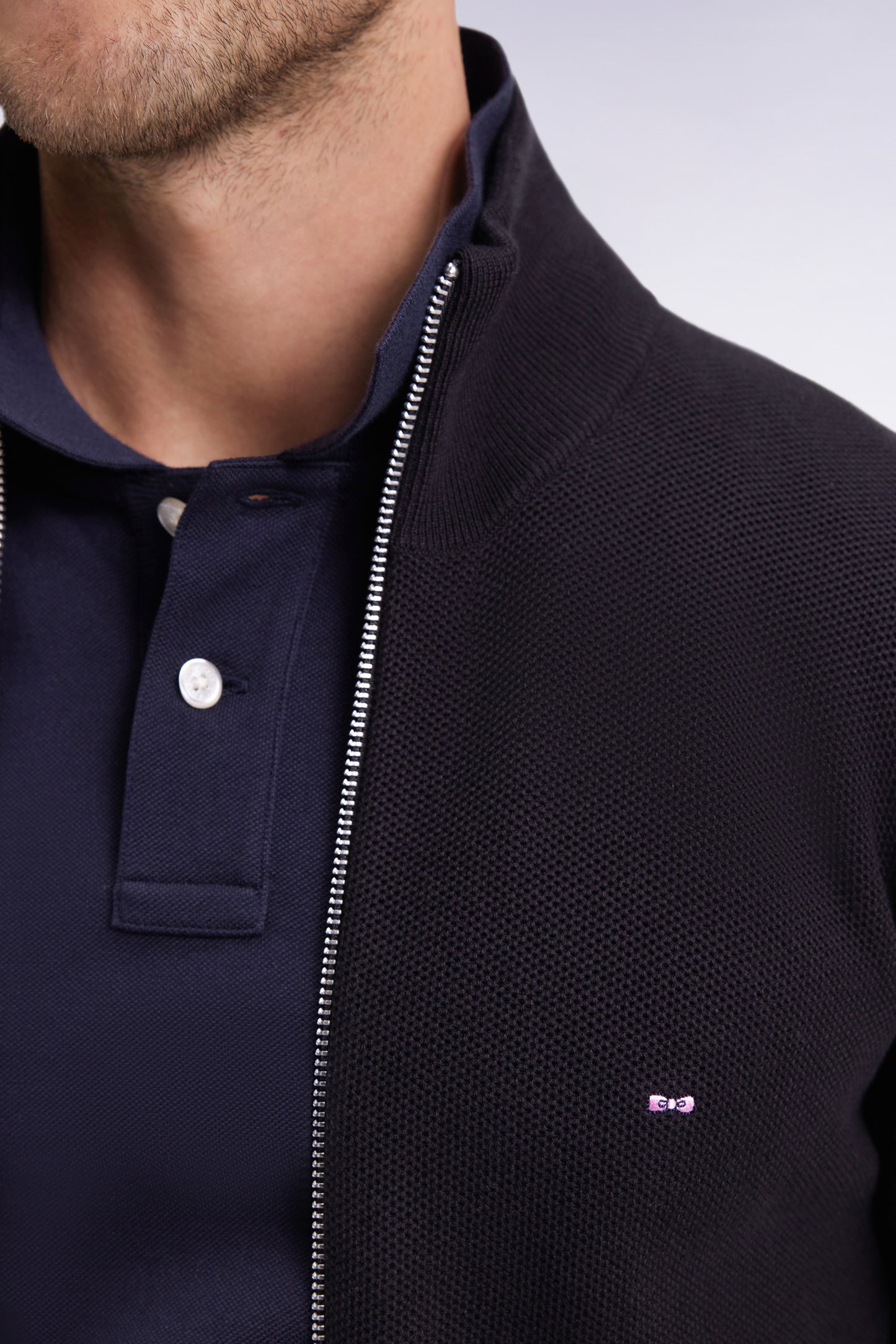 Black honeycomb cotton cardigan, straight cut