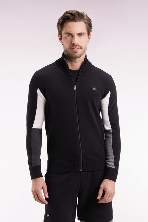 Black cotton cardigan with contrasting inside sleeves - Image 3