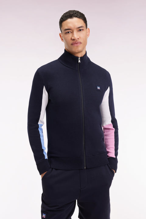 Navy cotton cardigan with contrasting inside sleeves - Image 3