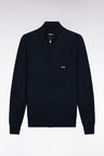Navy honeycomb cotton zipped cardigan, straight cut