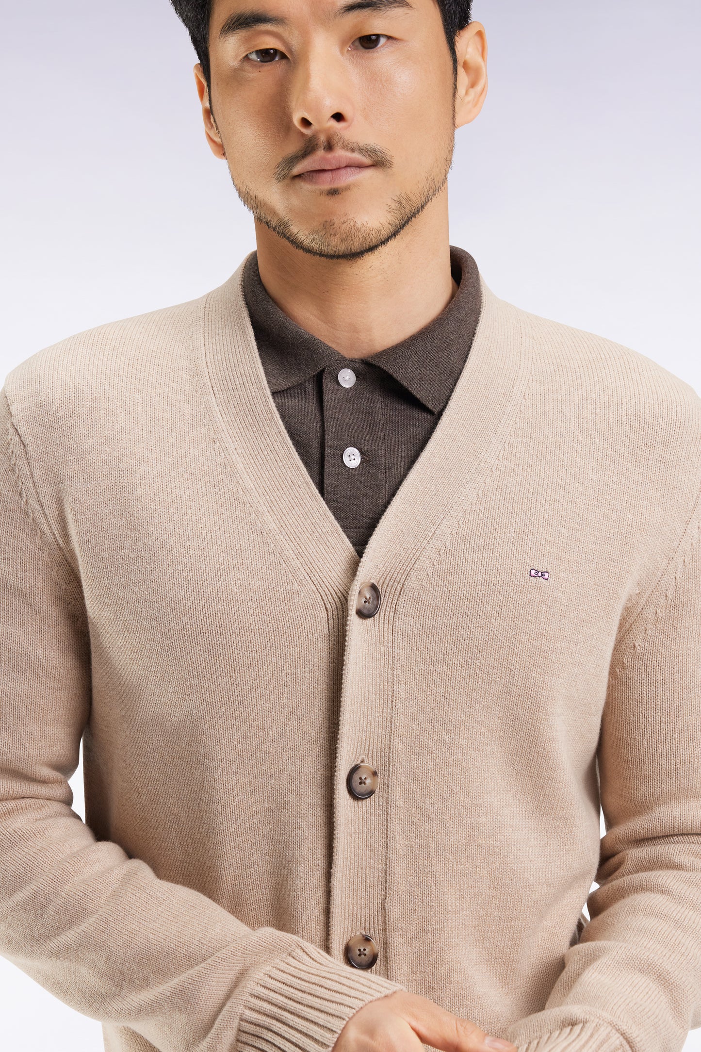 Beige wool and cotton cardigan, straight cut