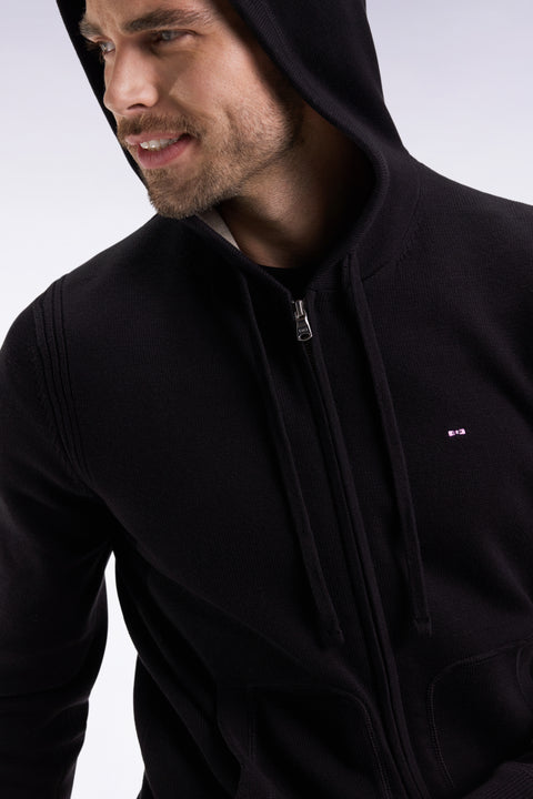 Black cotton zip-up hoodie, straight cut - Image 1