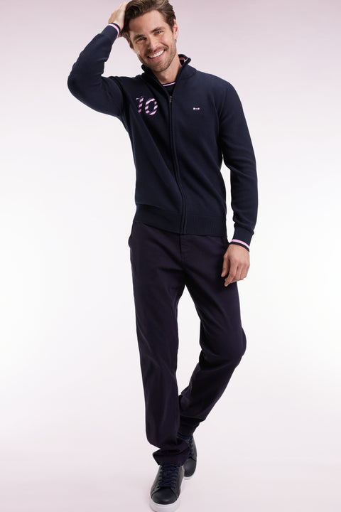 Navy cotton zipped cardigan embroidered 10 navy straight cut - Image 1