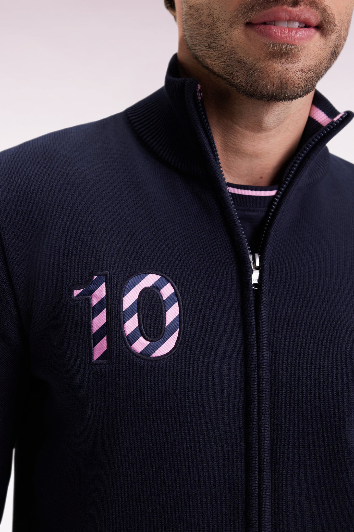 Navy cotton zipped cardigan embroidered 10 navy straight cut