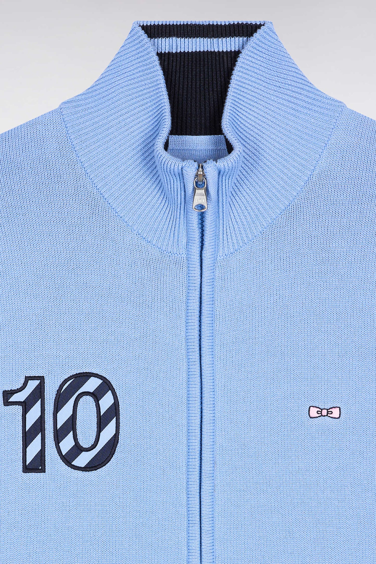 Navy cotton embroidered 10 sky straight-cut zipped cardigan