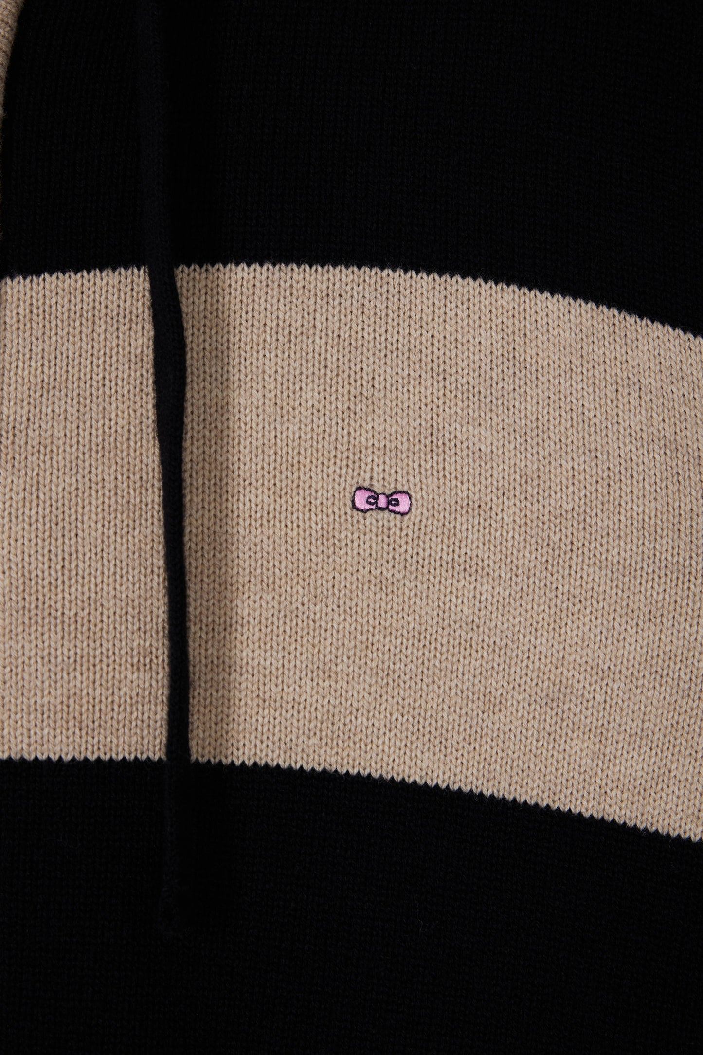 Navy and beige striped wool and cotton zip-up hoodie, straight cut