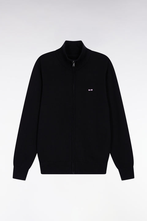 Black cotton zipped cardigan, straight cut - Image 2