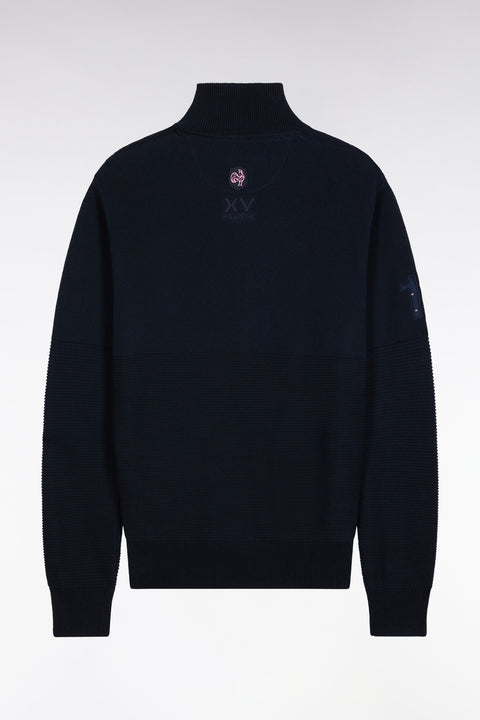 XV de France zipped cardigan in navy cotton - Image 2
