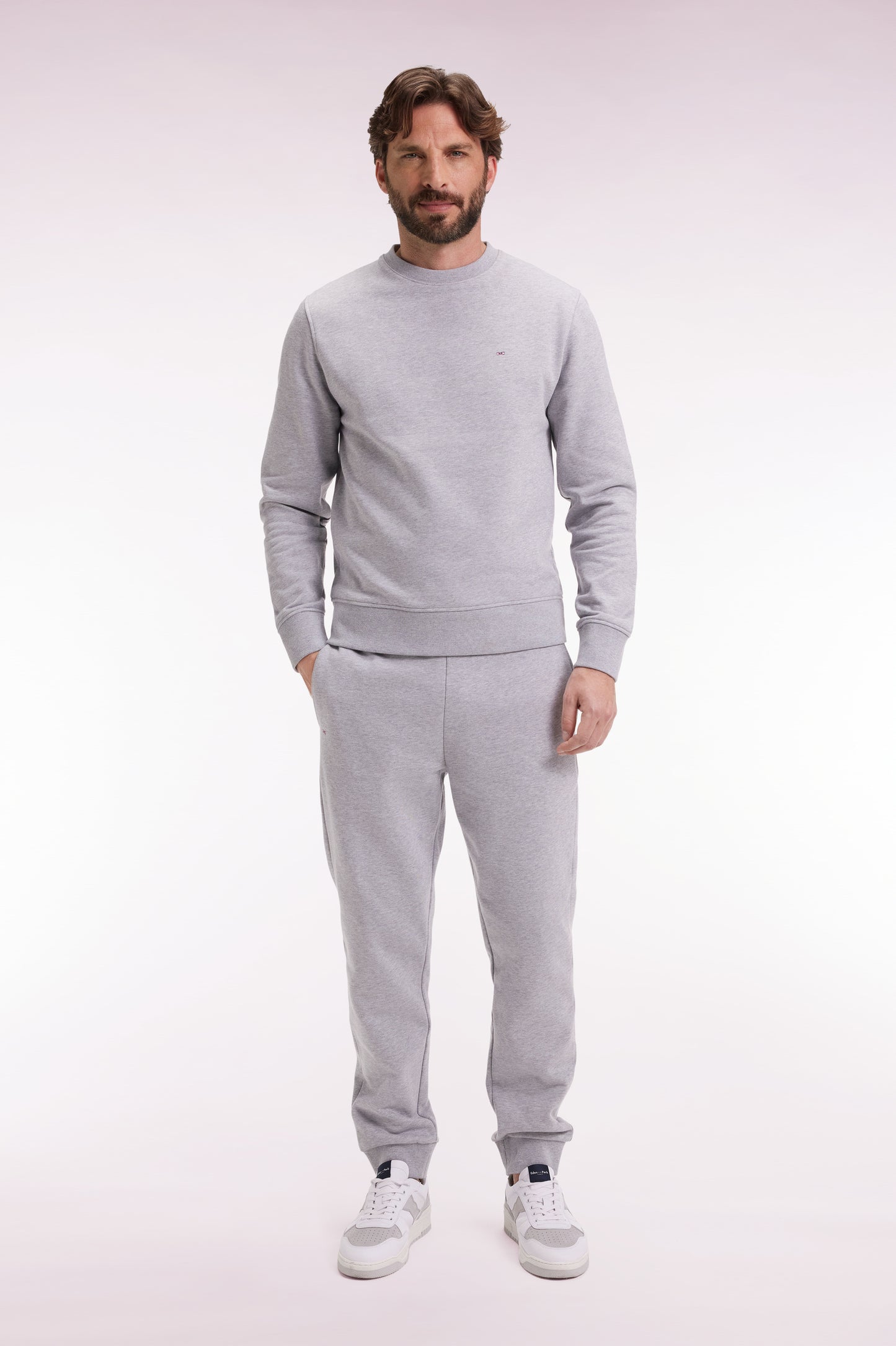 Grey brushed fleece jogging suit, straight cut