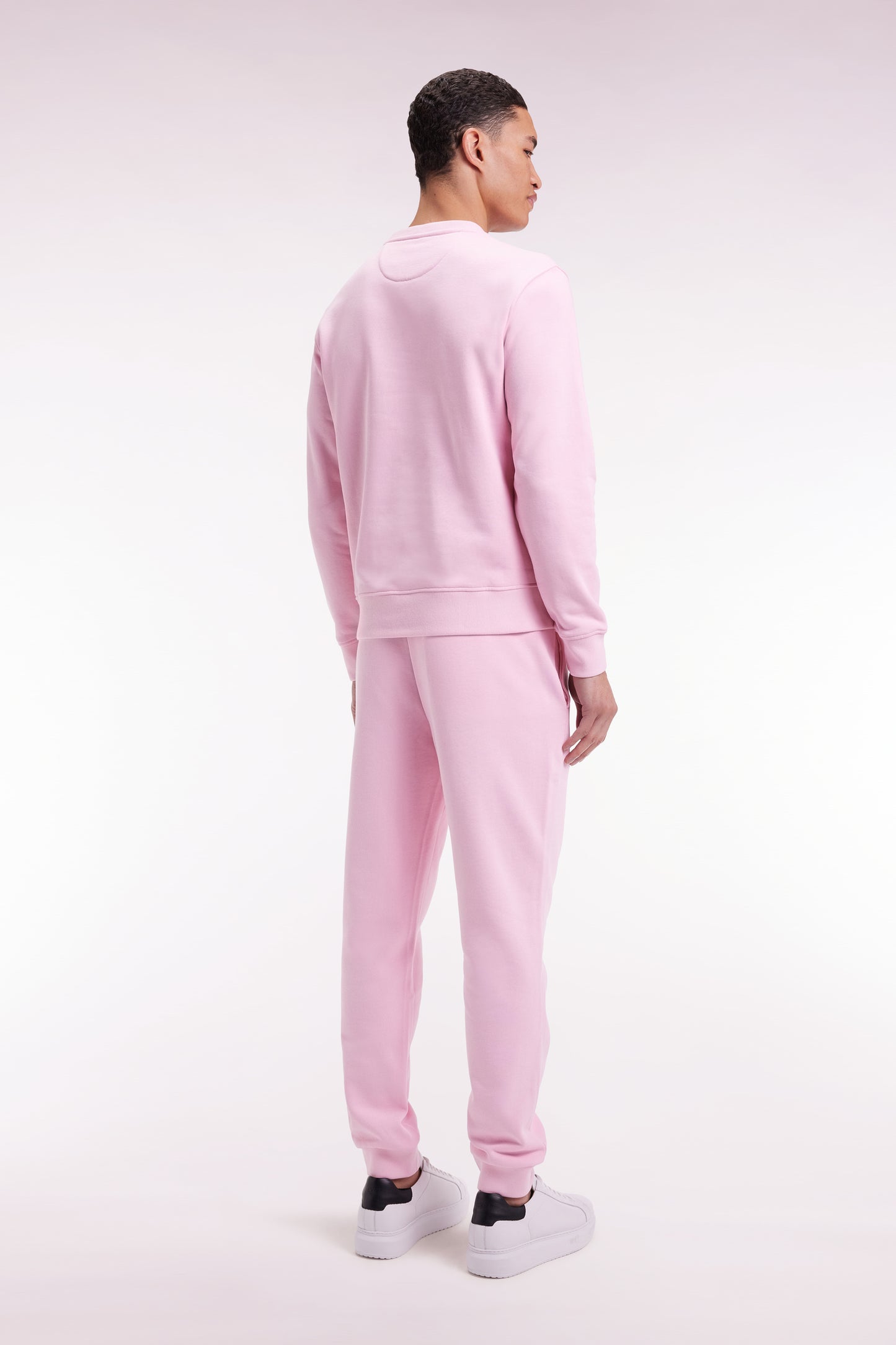 Pink brushed fleece jogging suit, straight cut