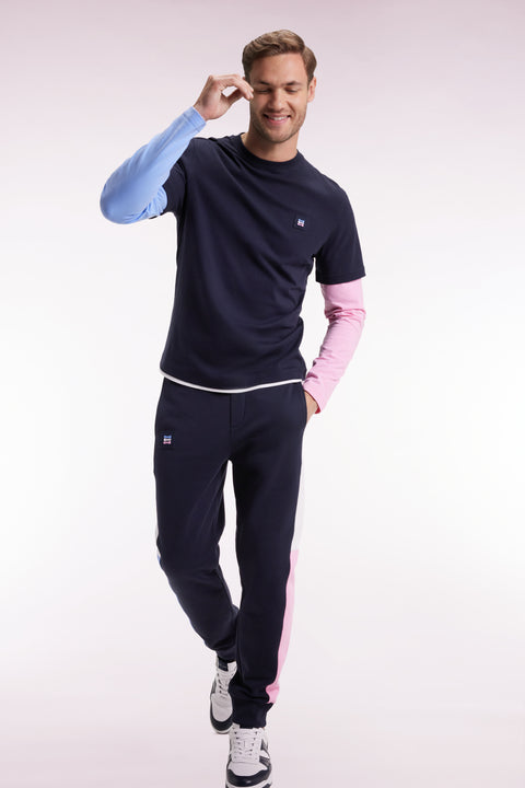 Navy colorblock brushed fleece straight-leg jogging suit - Image 1