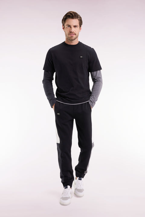 Jogging suit in black colorblock brushed fleece, straight cut - Image 3