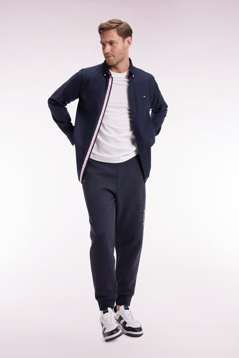 Navy brushed fleece jogging suit with striped pockets Relaxed fit - Image 1