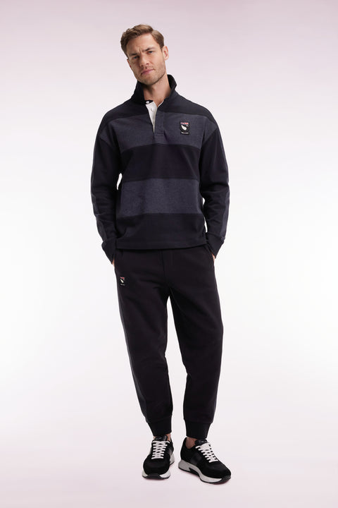 Black brushed fleece jogging suit with striped pockets Relaxed cut - Image 1