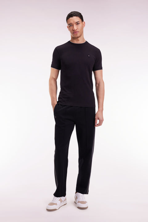 Black brushed fleece jogging suit with piping and front pleats, straight cut - Image 3