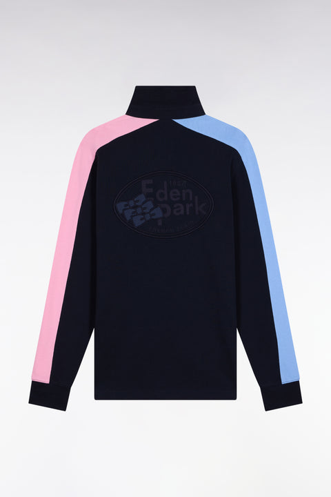 Long-sleeved jersey in thick cotton jersey with contrasting sleeves, straight cut - Image 2