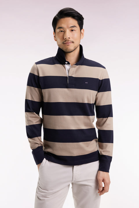 Long-sleeved jersey with beige and black rugby stripes - Image 3