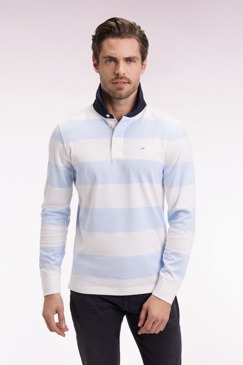 Long-sleeved jersey with sky and ecru rugby stripes - Image 3