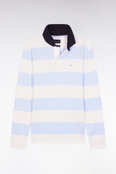 Long-sleeved jersey with sky and ecru rugby stripes - Image 2
