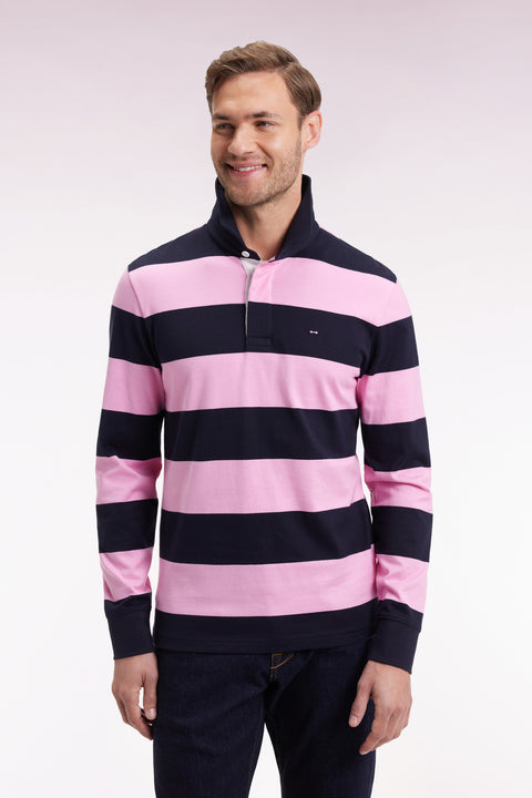 Long-sleeved jersey with pink and navy rugby stripes - Image 3