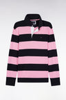 Long-sleeved jersey with pink and navy rugby stripes