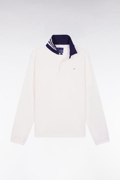 Long-sleeved white jersey jersey with striped under collar - Image 2