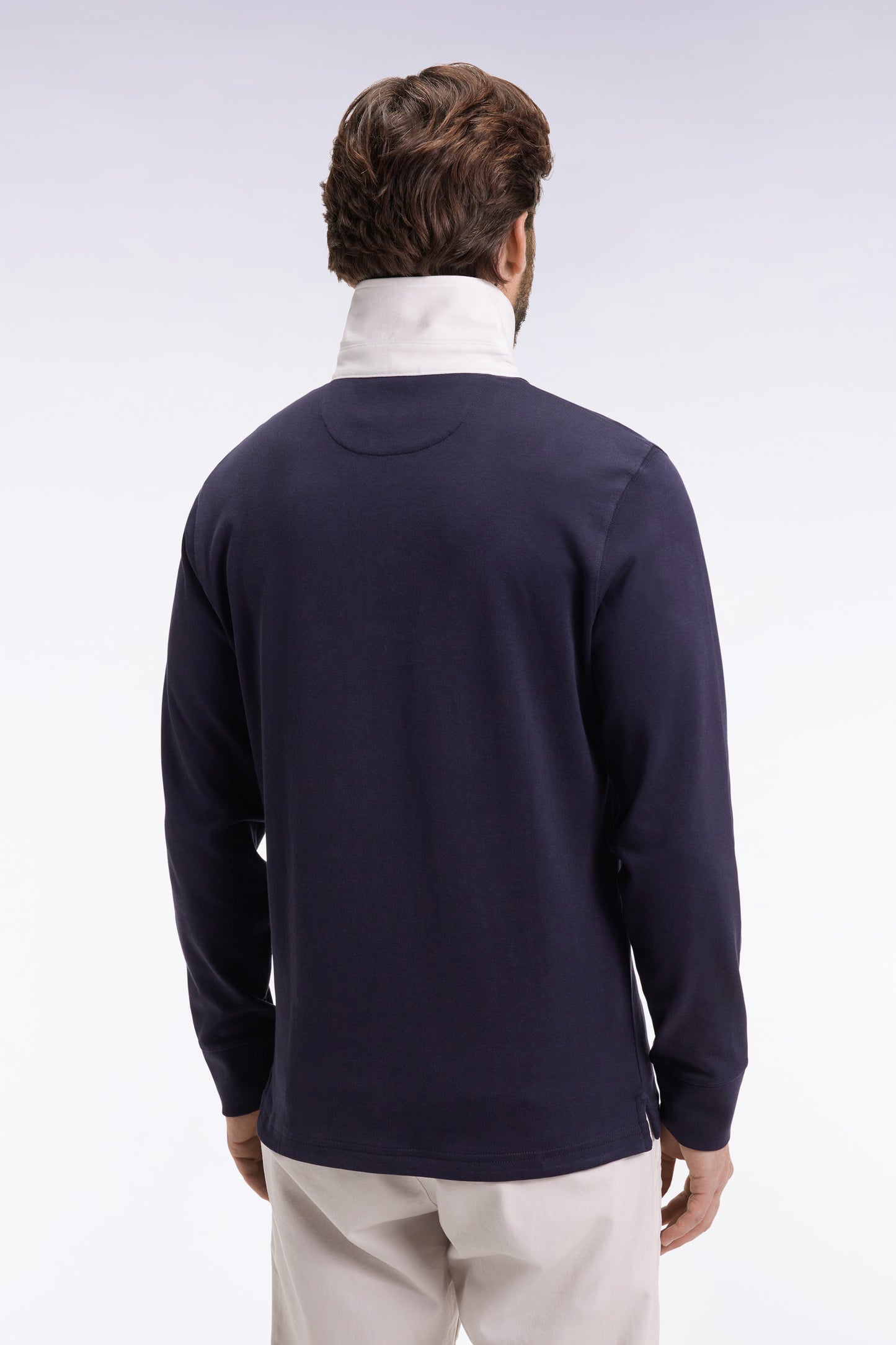 Long-sleeved jersey in navy Pima cotton jersey, straight cut