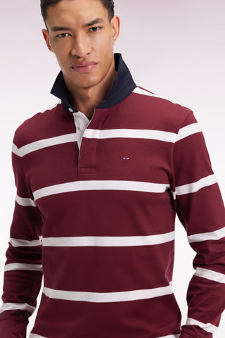 Long-sleeved jersey in burgundy cotton jersey with white stripes