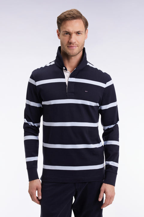 Long-sleeved jersey in navy cotton jersey with sky stripes - Image 3