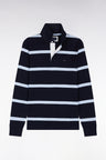 Long-sleeved jersey in navy cotton jersey with sky stripes