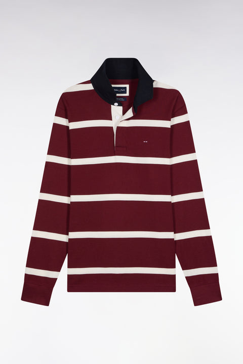 Long-sleeved jersey in burgundy cotton jersey with white stripes - Image 2