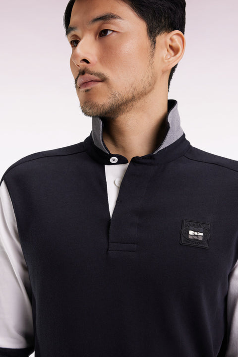 Long-sleeved jersey in thick black cotton jersey with embroidered straight cut - Image 1