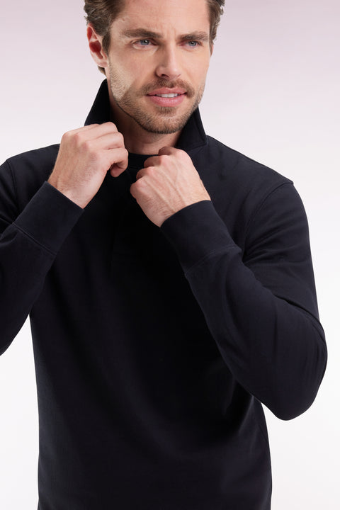 Long-sleeved jersey in thick black cotton jersey with bow tie embroidery, straight cut - Image 1