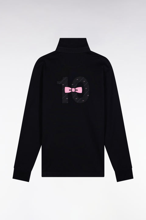 Long-sleeved jersey in thick black cotton jersey with bow tie embroidery, straight cut - Image 2