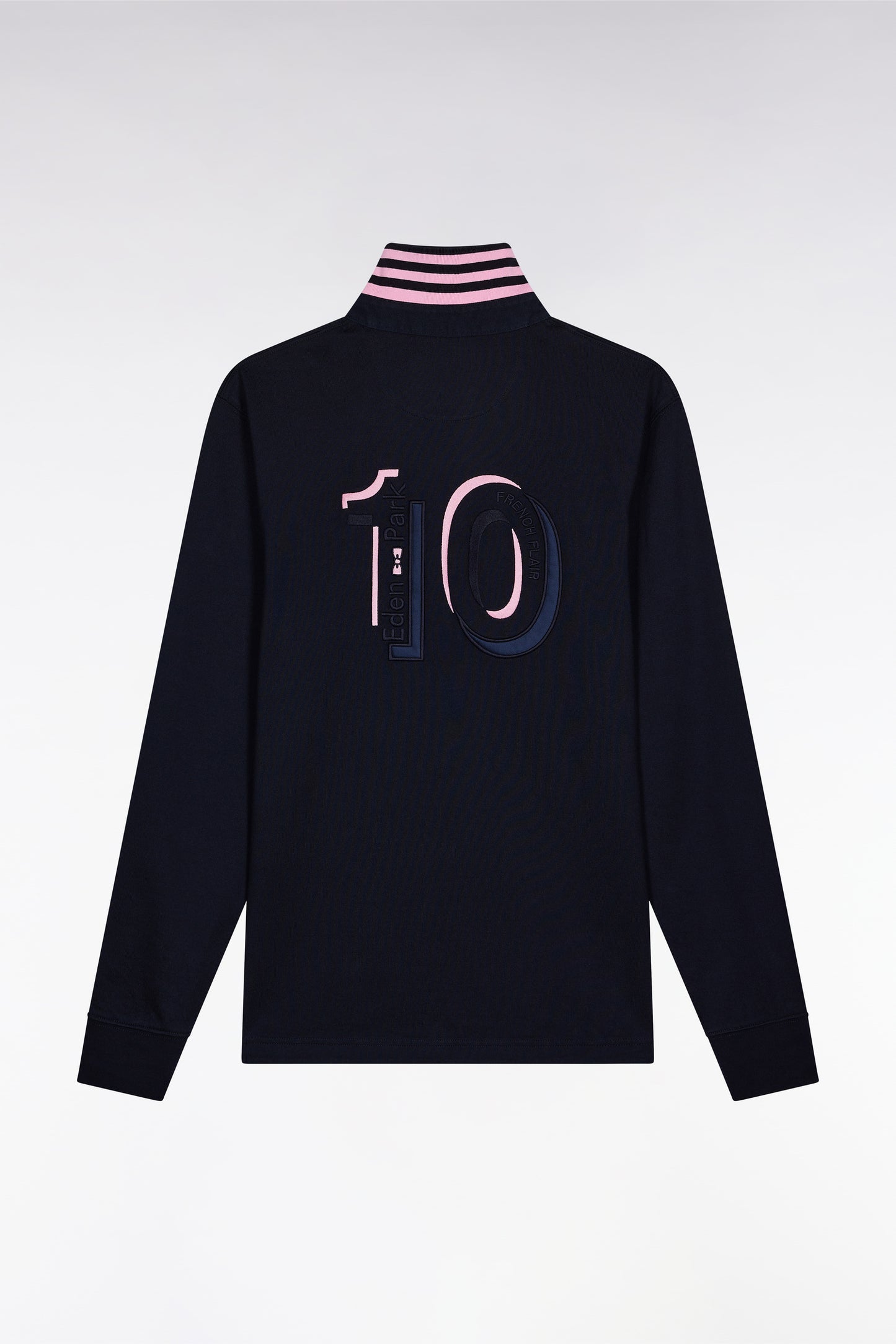 Long-sleeved jersey in thick navy striped straight cut