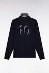 Long-sleeved jersey in thick navy striped straight cut
