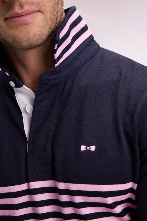 Long-sleeved jersey in thick navy striped straight cut - Image 1