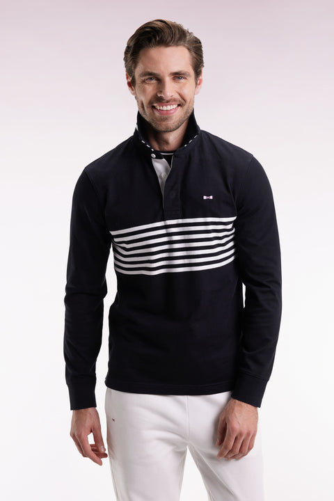 Long-sleeved jersey in thick black striped straight cut - Image 3