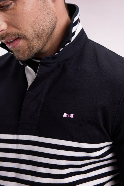 Long-sleeved jersey in thick black striped straight cut - Image 1